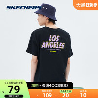 SKECHERS 斯凯奇 Skechers斯凯奇2021年新款夏季男生休闲基础印花半袖运动短袖T恤