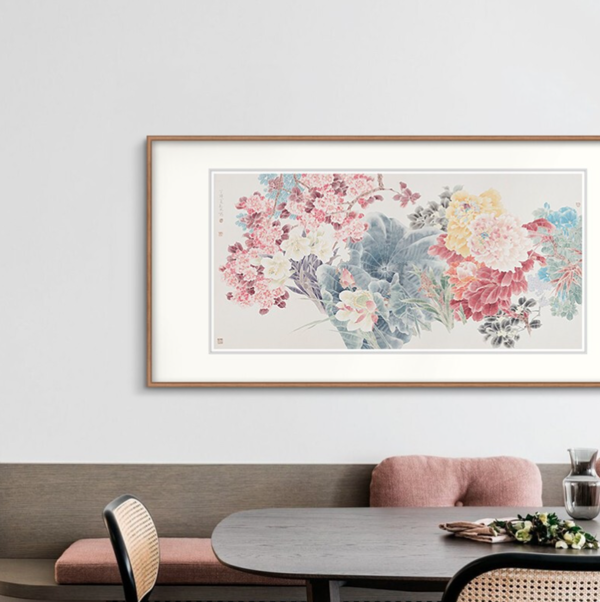 橙舍 戴志文 花卉工笔画国画《百花争艳》装裱90x180cm 宣纸 雅致红褐