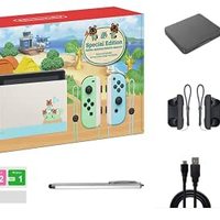 Nintendo 任天堂 Switch Animal Crossing: New Horizons Edition 32GB 控制台套装,淡*和蓝色 Joy-Con,6.2 英寸触摸屏液晶显示屏,家庭和节日礼品,W/ GM 14 合 1 Supper Kit Case