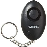 SABRE 个人自卫*报警钥匙环带 LOUD 双报警器可加热至 500 英尺/150 米。 使用时,请从底部拉动金属链