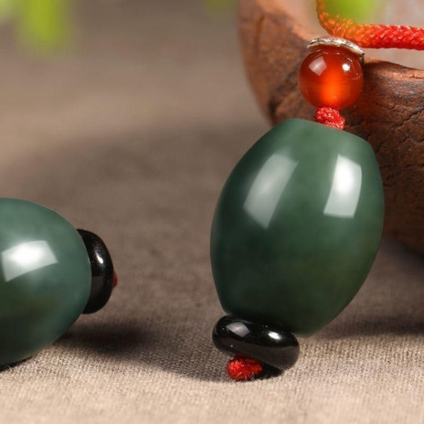 天然和田玉转运珠吊坠16x18mm新疆和田玉青玉路路通玉石挂件