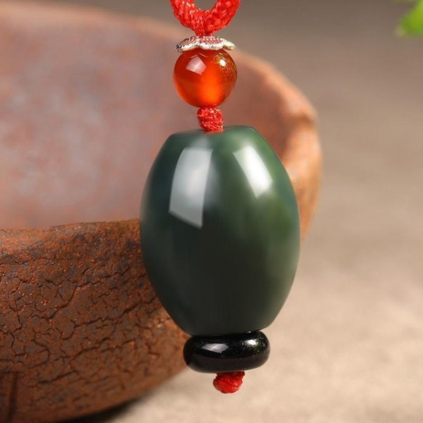 天然和田玉转运珠吊坠16x18mm新疆和田玉青玉路路通玉石挂件