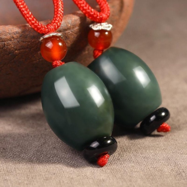 天然和田玉转运珠吊坠16x18mm新疆和田玉青玉路路通玉石挂件