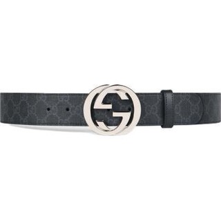 GUCCI 古驰 GG superme系列 男士互扣式双G带扣帆布腰带 411924 KGDHX 8449 黑色/灰色 105