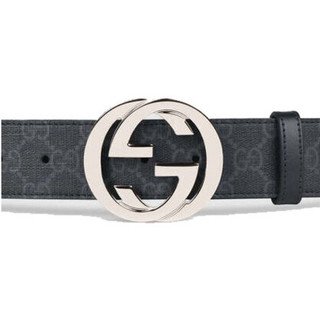 GUCCI 古驰 GG superme系列 男士互扣式双G带扣帆布腰带 411924 KGDHX 8449 黑色/灰色 105