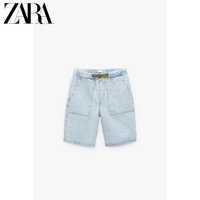 ZARA [折扣季] 男装 水洗蓝色配腰带直筒牛仔休闲短裤 07036435428
