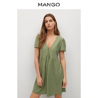 MANGO 芒果 女装连衣裙2021春夏新款短款设计V领飘逸面料连衣裙