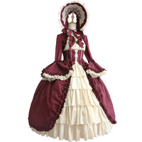 Henrietta 亨利艾塔 Lolita洛丽塔 维多利亚娃娃 女士OP有袖连衣裙 长款 酒红色 1码