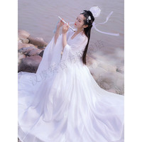 汉虞葵汉服女原创中国风广袖流仙裙古装春秋夏季齐胸齐腰襦裙全套 (琴瑟和鸣)白色上襦+吊带+下裙3米摆 S