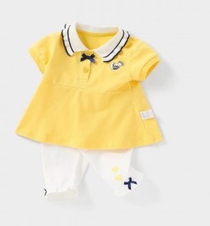 女童套装2021夏季童装新款花边翻领可爱活泼明亮色彩清新舒适 100 浅黄