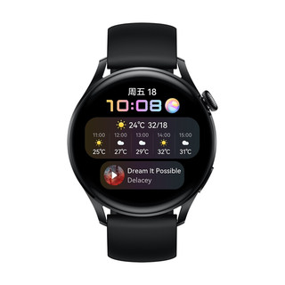 WATCH 3 活力款 eSIM智能手表 46.2mm 黑色不锈钢表壳 黑色橡胶表带（GPS、血氧）
