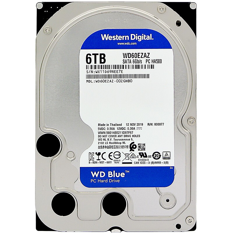 西部数据 蓝盘 WD60EZAZ 3.5英寸 台式机硬盘 6TB（SMR、5400rpm、256MB）