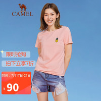 CAMEL 骆驼 女装 短袖T恤女2021夏季简约透气运动休闲半袖衫 W1XTVR119 粉色XL