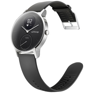 WITHINGS Steel HR 智能手表 36mm GPS版 银色不锈钢表壳 黑色硅胶表带（GPS、ECG、血氧）