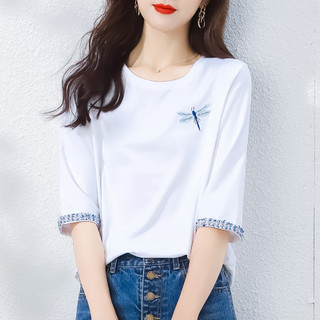 短袖T恤女2021年夏季新款韩版纯棉白色宽松显瘦休闲百搭上衣 XXL 211白色