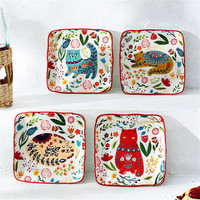 hommy 佳佰 美式盘子4个装彩猫系列创意混搭6英寸菜盘家用陶瓷餐盘骨碟小平盘
