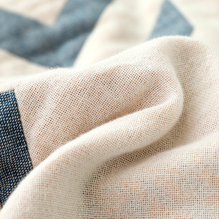 莎舍全棉毛巾被纯棉薄款夏季双人纱布被子四层夏天盖毯空调毯单人 印第安-蓝边黄 150x200cm