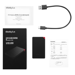 ThinkPlus US100 USB3.0 移动固态硬盘 Type-C 1TB 经典黑 +赠品袋子+手机转接线