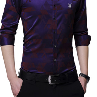 PLAYBOY 花花公子 男士长袖衬衫 HH-KDM31018 紫色 XL