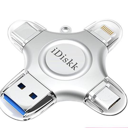 iDiskk U018 USB 3.0 U盘 银色 32GB USB/Type-C/Micro USB/苹果lightning接口四口