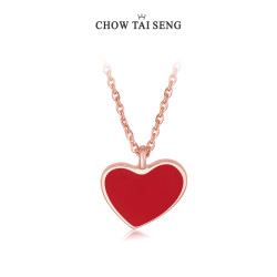 CHOW TAI SENG 周大生 银项链 S925红心形锁骨链爱心吊坠ins小众设计