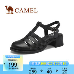 CAMEL 骆驼 女鞋2021夏新品休闲坡跟鞋子气质透气柔软时装中跟凉鞋女 黑色 37