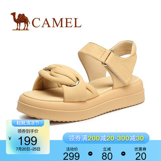 CAMEL 骆驼 女鞋2021夏季新款夏季中跟时装凉鞋平底鞋时尚松糕凉鞋女 杏色 37