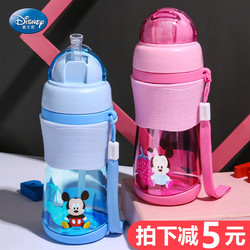 Disney 迪士尼 儿童水杯吸管杯夏季防摔小孩水瓶女童喝水杯子男孩宝宝水壶
