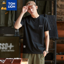 TONLION 唐狮 TonLion)短袖T恤男圆领纯色衣服打底衫 626210022242 黑色 M