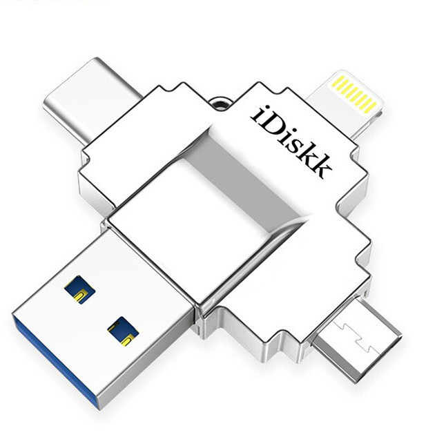 iDiskk U022 USB 3.0 U盘 银色 64GB USB/Type-C/Micro USB/苹果lightning接口四口