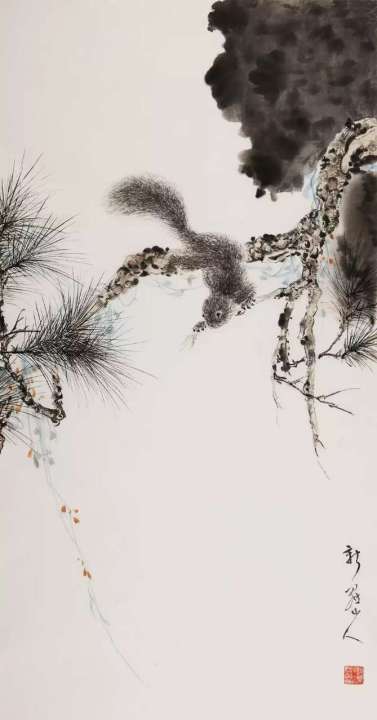 朶雲軒 新罗山人 动植物装饰画《松鼠图》画芯99x47.5cm 宣纸 木版水印画