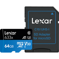 Lexar 雷克沙 633x Micro-SD存储卡 64GB（UHS-I、V30、U3、A1） SD卡套