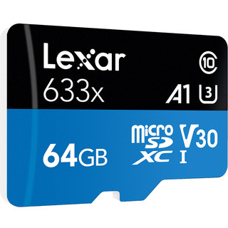 Lexar 雷克沙 633x Micro-SD存储卡 64GB（UHS-I、V30、U3、A1）+SD卡套