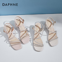 DAPHNE 达芙妮 罗马凉鞋2021年新款女夏中跟粗跟水钻百搭一字扣带气质女鞋