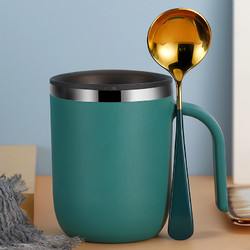 WORTHBUY 沃德百惠 304不锈钢马克杯带盖勺创意个性杯子可爱早餐杯情侣喝水杯咖啡杯