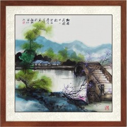 尚得堂 子恒《柳暗花明又一村》65×65cm 手绘国画梦里水乡名家山水画 现代中式装饰画