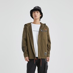 JACK&JONES 杰克琼斯 春季时尚舒适棉质刺绣街头连帽长袖衬衫男外套