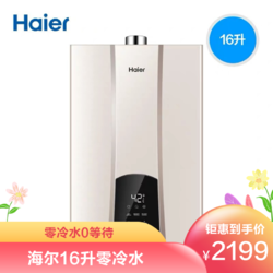 Haier 海尔 16升燃气热水器JSQ31-16WN3S(12T) 零冷水 水气双调精控恒温 智能变升节能