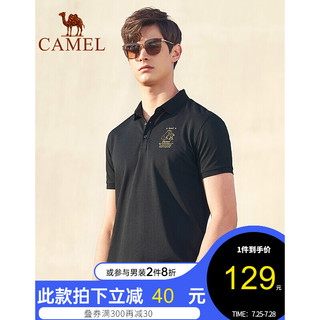 CAMEL 骆驼 男装 2021夏季新款短袖Polo衫男士商务休闲翻领半袖上衣潮 黑色 XXL