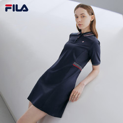 FILA 斐乐 官方连衣裙女子2021年夏季新款翻领长款休闲时尚运动长裙