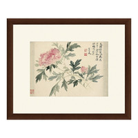雅昌 恽寿平 花卉水墨画《牡丹图》59×48cm 宣纸 茶褐色