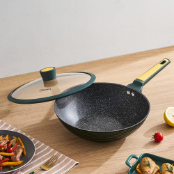 midea美的罗马绿纹炒锅麦饭石色不粘锅平底电磁炉燃气灶通用绿色