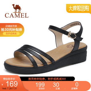 CAMEL 骆驼 女鞋 夏季平底中跟凉鞋韩版简约百搭孕妇坡跟鞋子 黑色 38