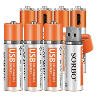 SORBO 硕而博 Sorbo 硕而博 5号USB充电锂电池 1.5V 1200mAh + 7号USB充电锂电池 1.5V 400mAh 8粒装