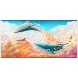 海龙红夕海卡通动漫鲸鱼装饰画 畅游鲸鱼a 60x1cm 油画布白色外框多少钱 什么值得买