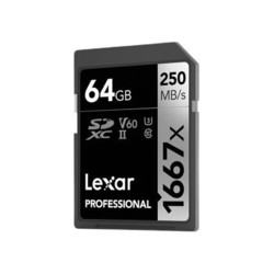 Lexar 雷克沙 SD卡 1667X Pro USH-II V60 4K高速单反微单相机内存卡 Pro升级版SD卡64G 二合一读卡器 卡盒