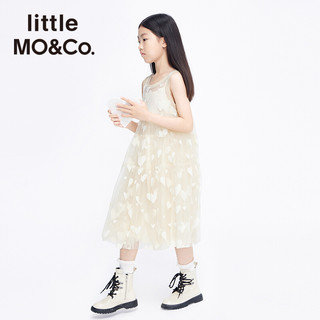 littlemoco童装21秋装新款女童连衣裙五周年爱心系列网纱裙无袖 黑色 130cm(130/60)