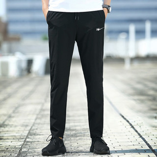 【冰丝质感】运动裤男士夏季新款潮流九分裤速干宽松冰丝跑步长裤 XL 黑色