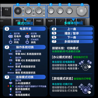 狼蛛（AULA）F2090无线蓝牙矮轴机械键盘有线三模104键便携游戏办公Mac/iPad键盘 黑色白光青轴