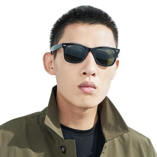 Ray-Ban 雷朋 Wayfarer徒步旅行者系列 男女款太阳镜 0RB2140F 901 黑色镜框透明绿色镜片 52mm